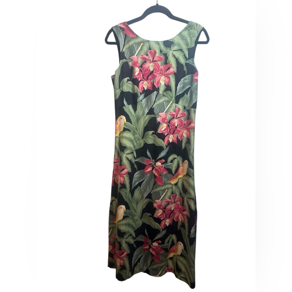 VTG Tommy Bahama Silk Floral Parrot Tropical 
 Maxi Dress Size 8 Vacation Beach